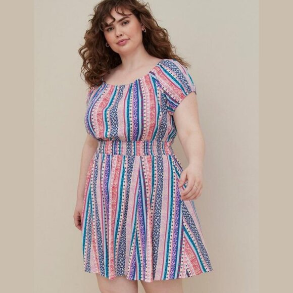 TWO NWT Torrid Mini Lenny Smocked Off-Shoulder Dresses 4X - Picture 6 of 14